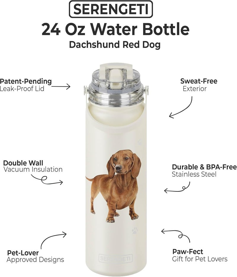 ES Pets SERENGETI 24 Oz Water Bottle Stainless Steel with Spill Proof Lid - Double walled Vacuum Insulated water flask - Realistic 3D Print of your favorite dog (Dachshund red) - Image 2